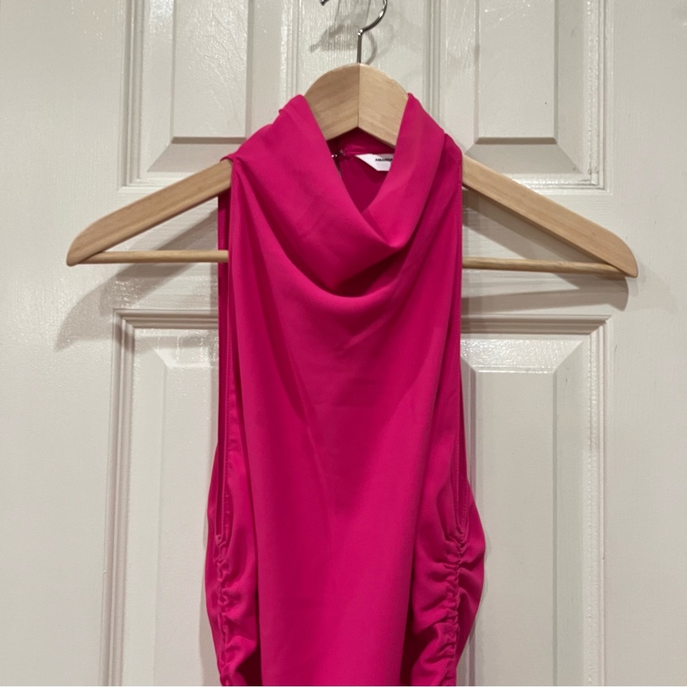 NEW Amanda Uprichard Kaylee Dress Hot Pink Women’s High Neck Mini Dress Small - Picture 7 of 9